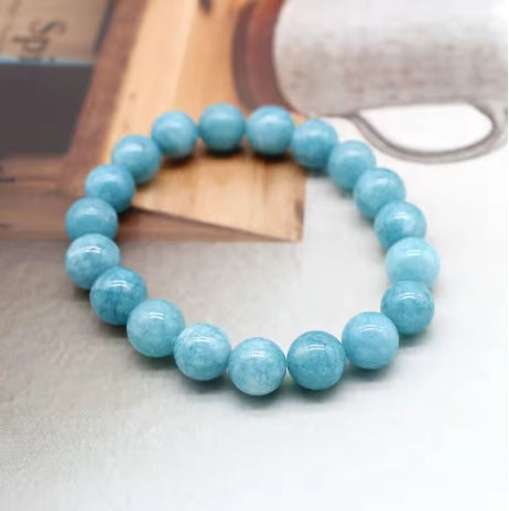 Natural Aquamarine Agate Beaded Bracelet – Handmade Gemstone Jewelry