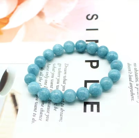 Natural Aquamarine Agate Beaded Bracelet – Handmade Gemstone Jewelry